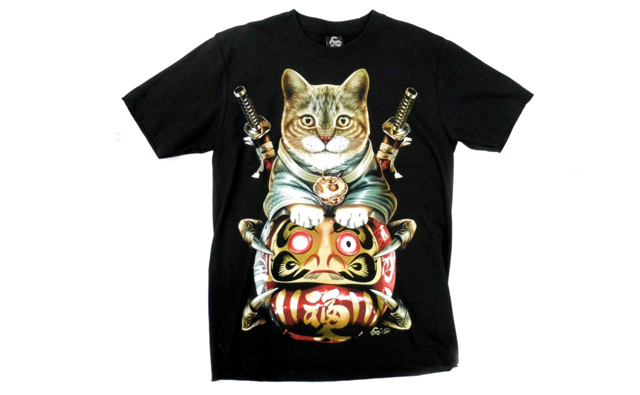 和柄 猫・犬Tシャツ（侍猫達磨）