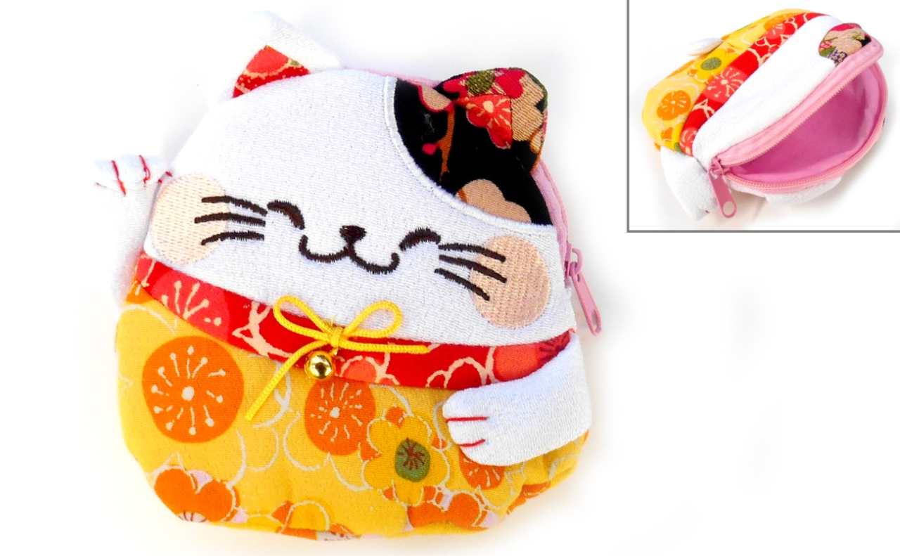 ちりめんポーチ（にっこり猫 YE）