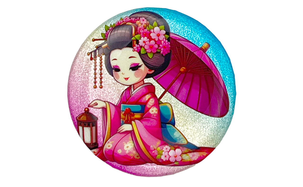 和風缶バッチ（和傘舞妓）