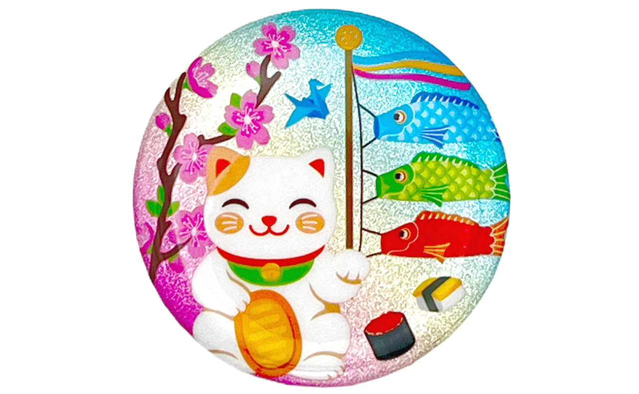 和風缶バッチ（招き猫のぼり）