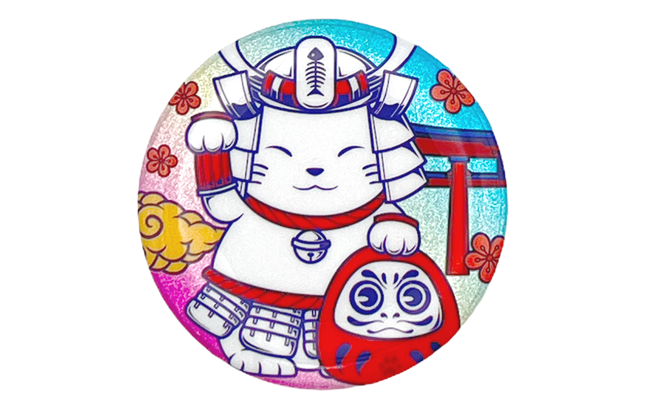 和風缶バッチ（将軍招き猫）