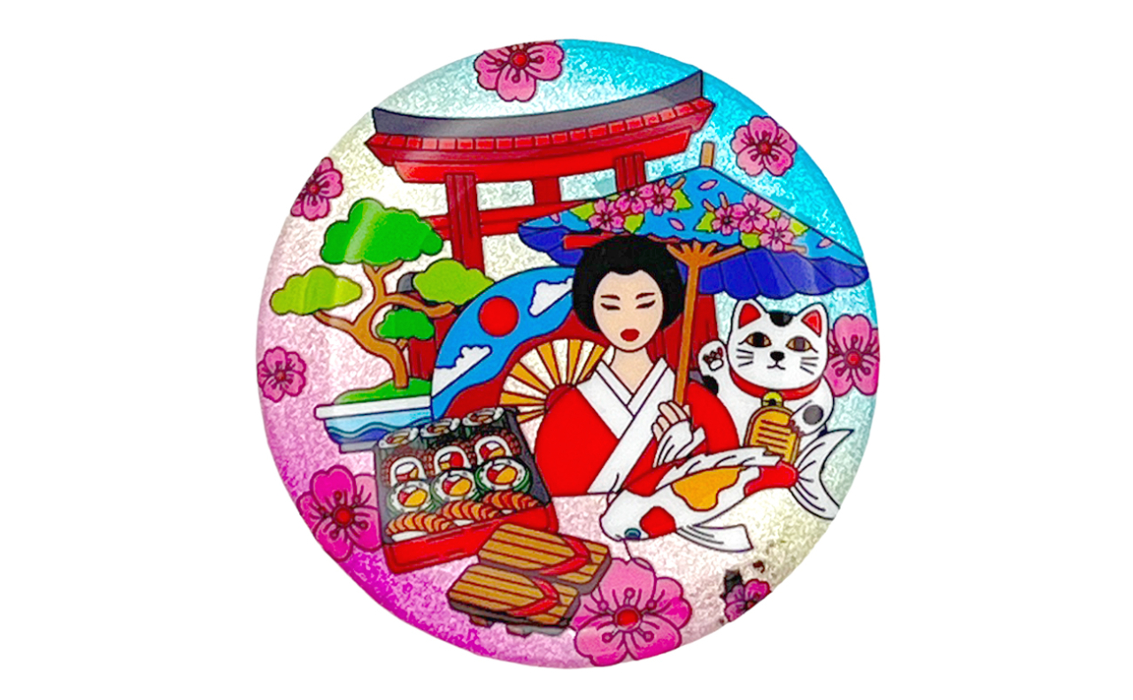 和風缶バッチ（鳥居日本舞妓）