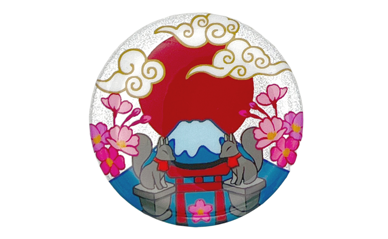 和風缶バッチ（稲荷富士）