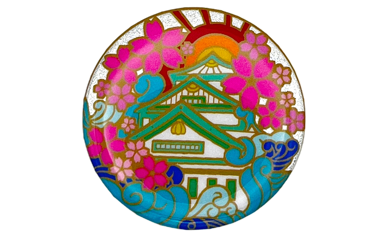 和風缶バッチ（城と波）