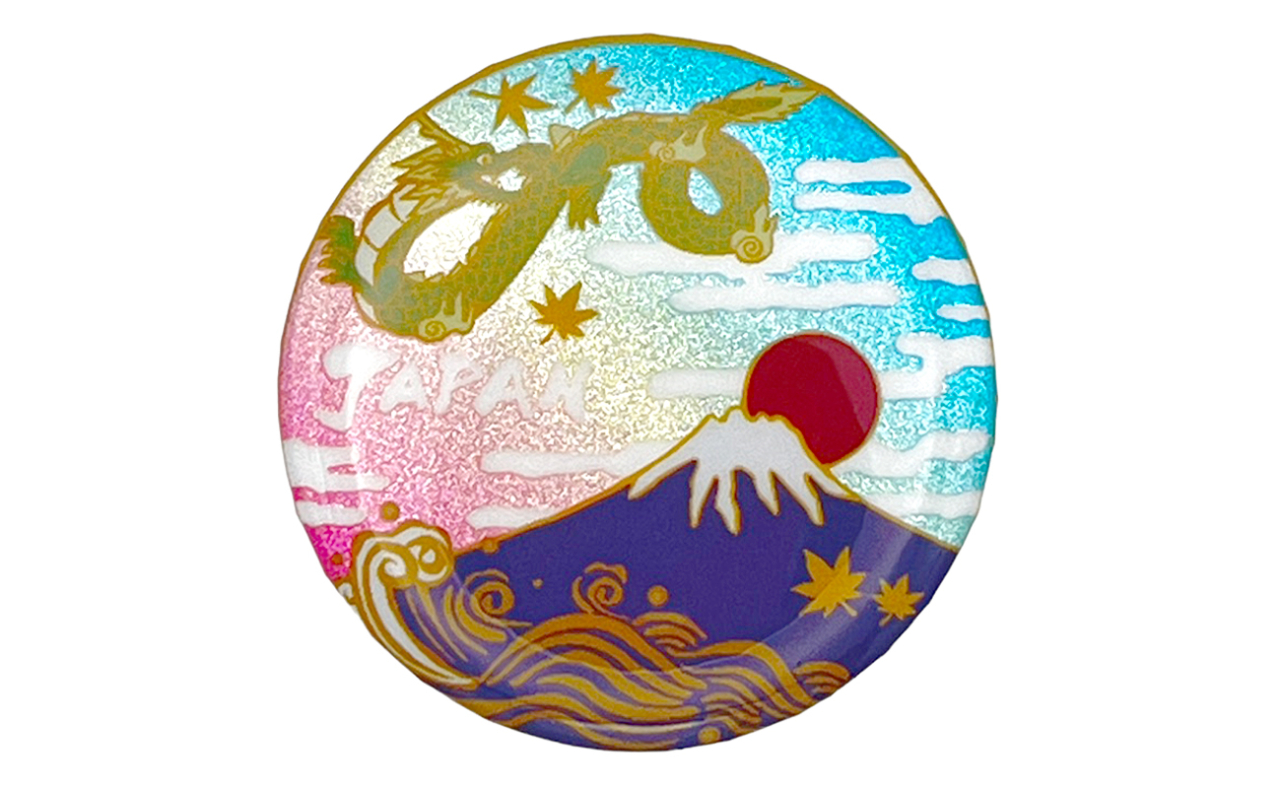 和風缶バッチ（竜赤富士）