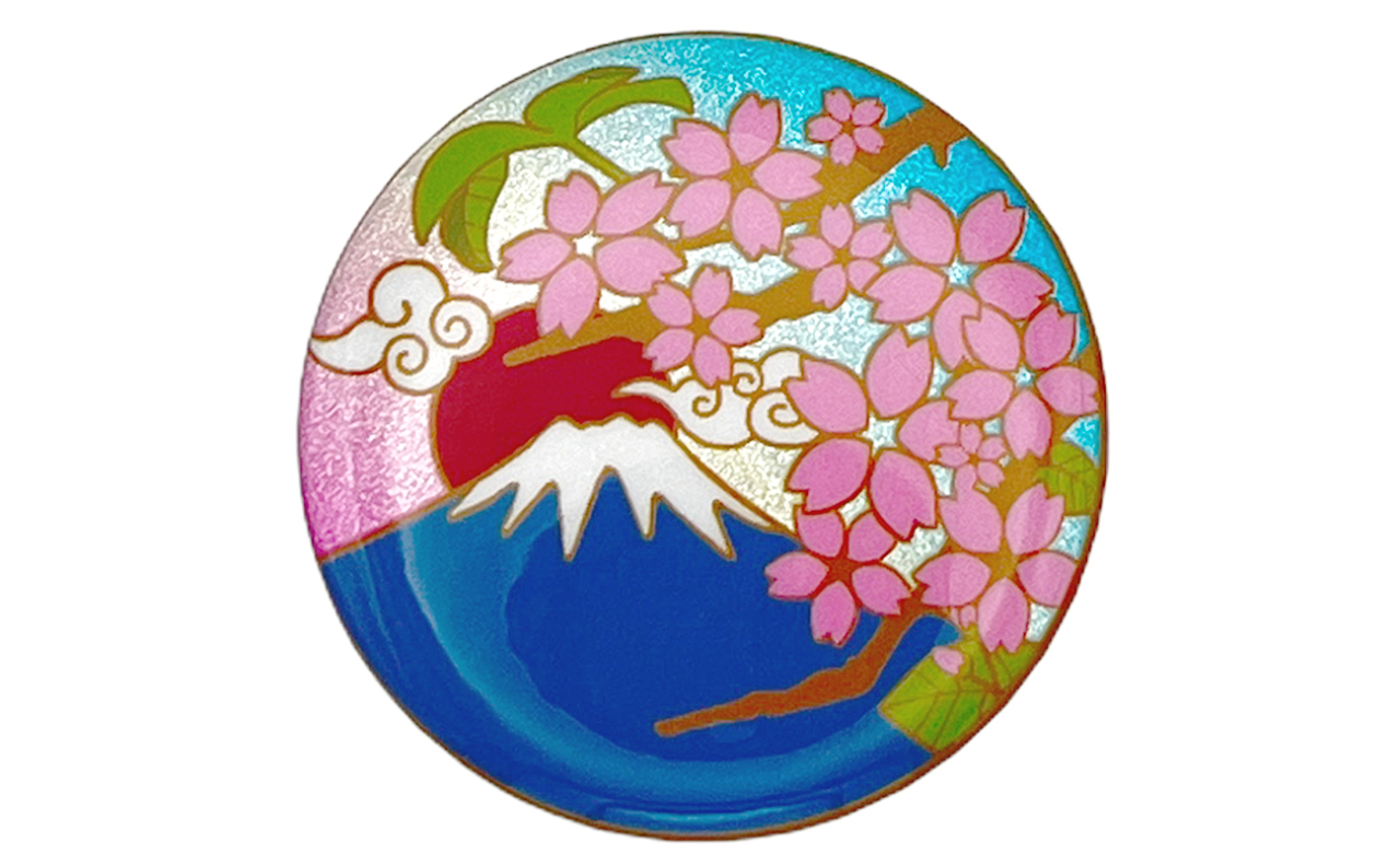 和風缶バッチ（桜花富士）