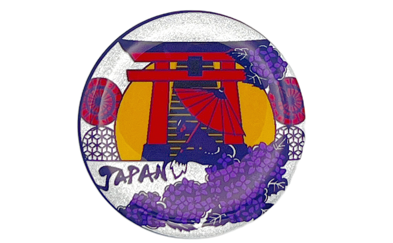 和風缶バッチ（鳥居と紫陽花）
