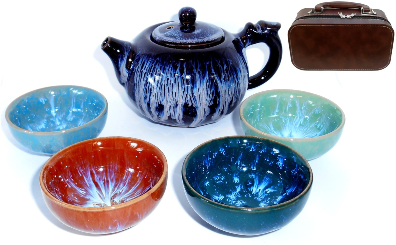 バッグ入り茶器セット（青色）