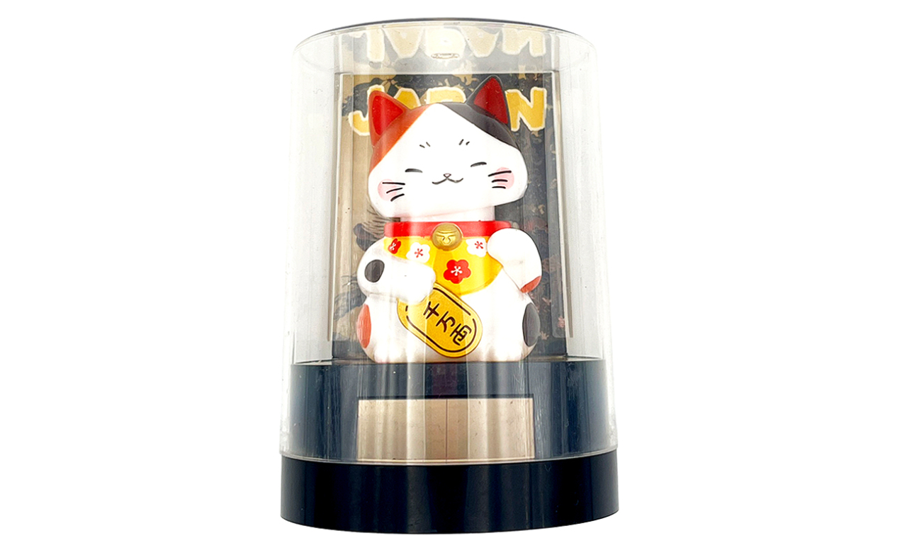 首振りソーラー人形　招き猫　梅（黄）