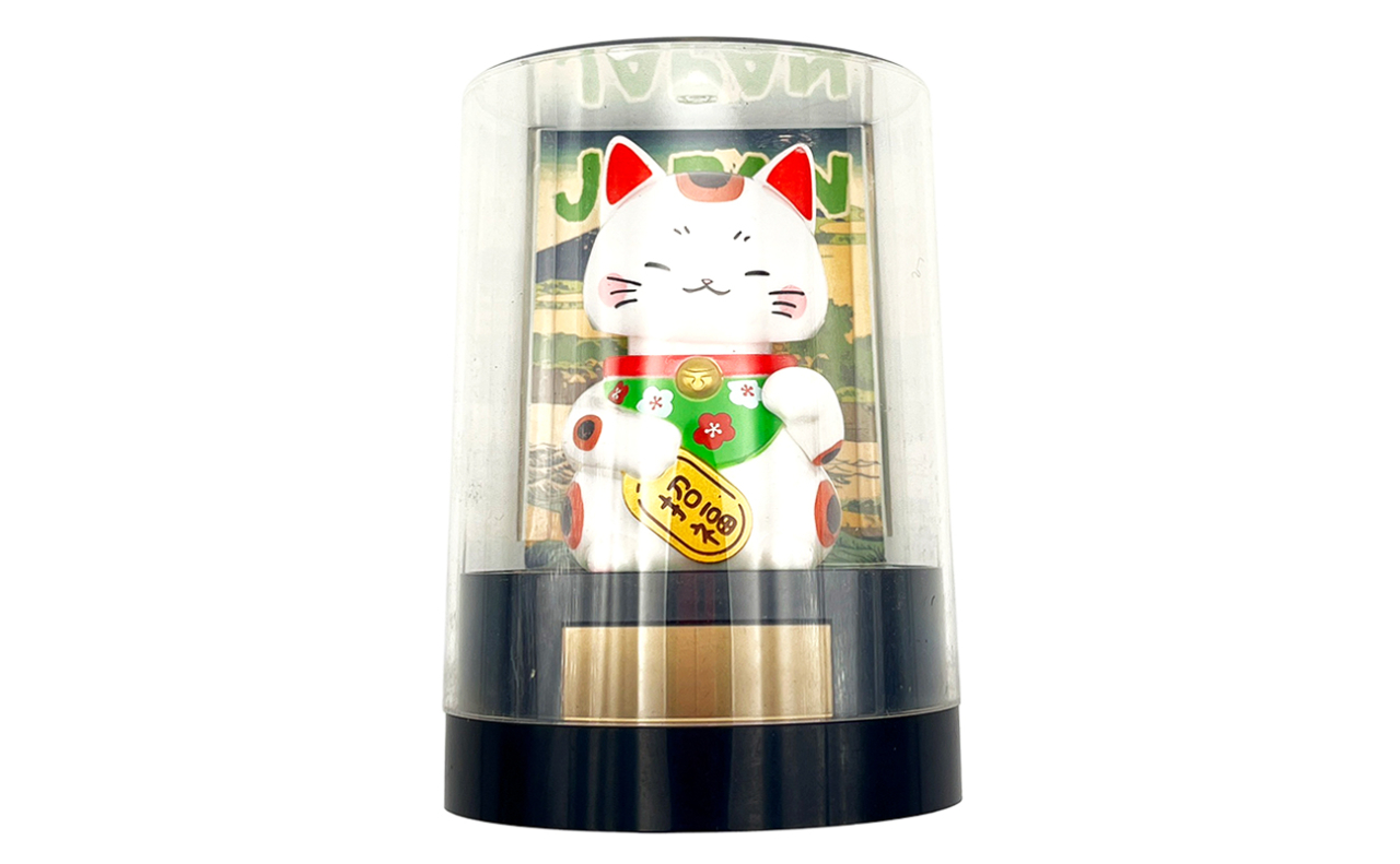 首振りソーラー人形　招き猫　梅（緑）