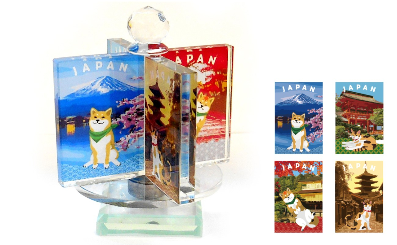 回転クリアブロック（犬猫日本風景）