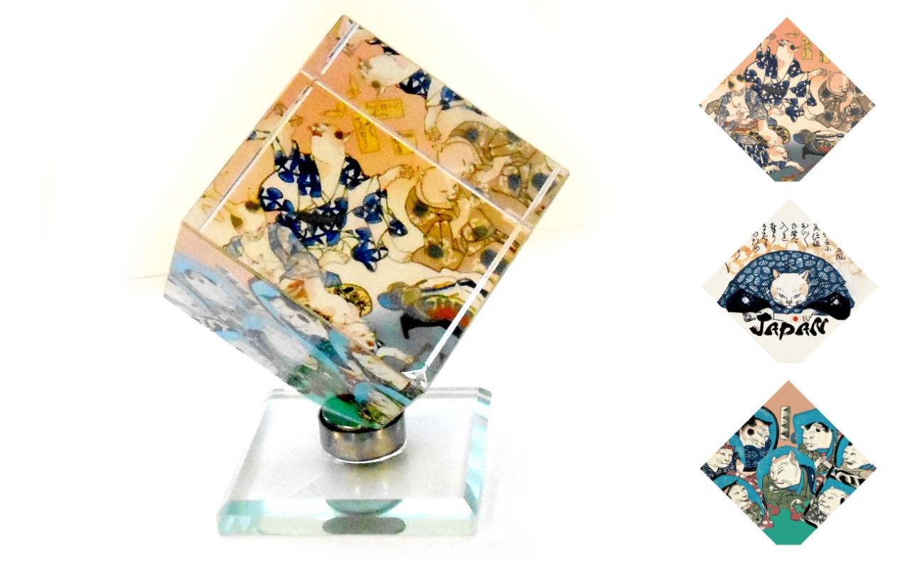 回転クリアブロック（浮世絵猫だらけ）