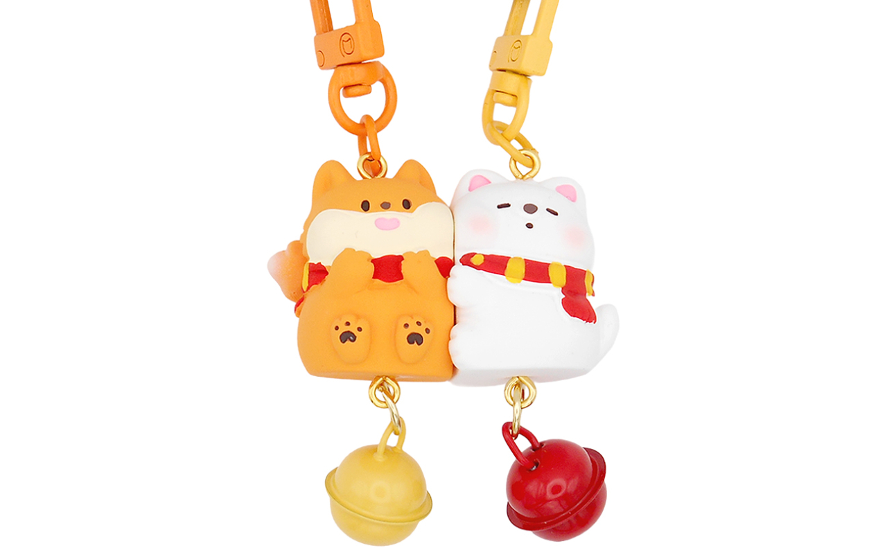 柴犬鈴付きペアキーホルダー（茶白）