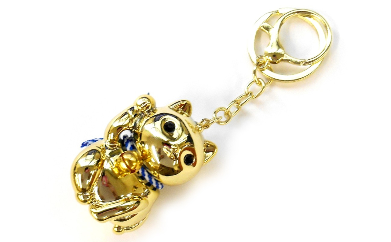 メタリック招き猫キーホルダー（ゴールド）