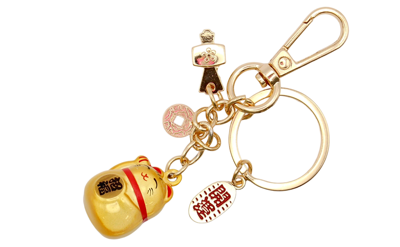 ちりーんと音の出る招き猫キーホルダー（金）