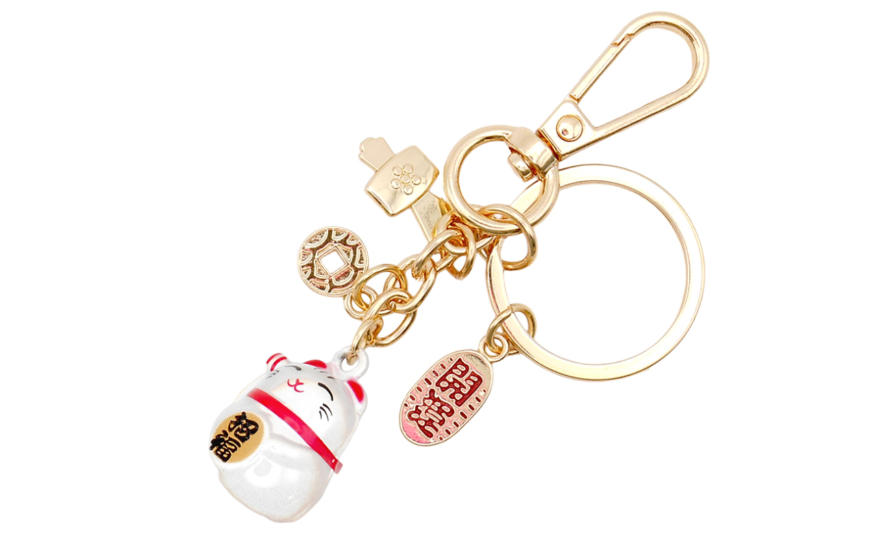 ちりーんと音の出る招き猫キーホルダー（銀）