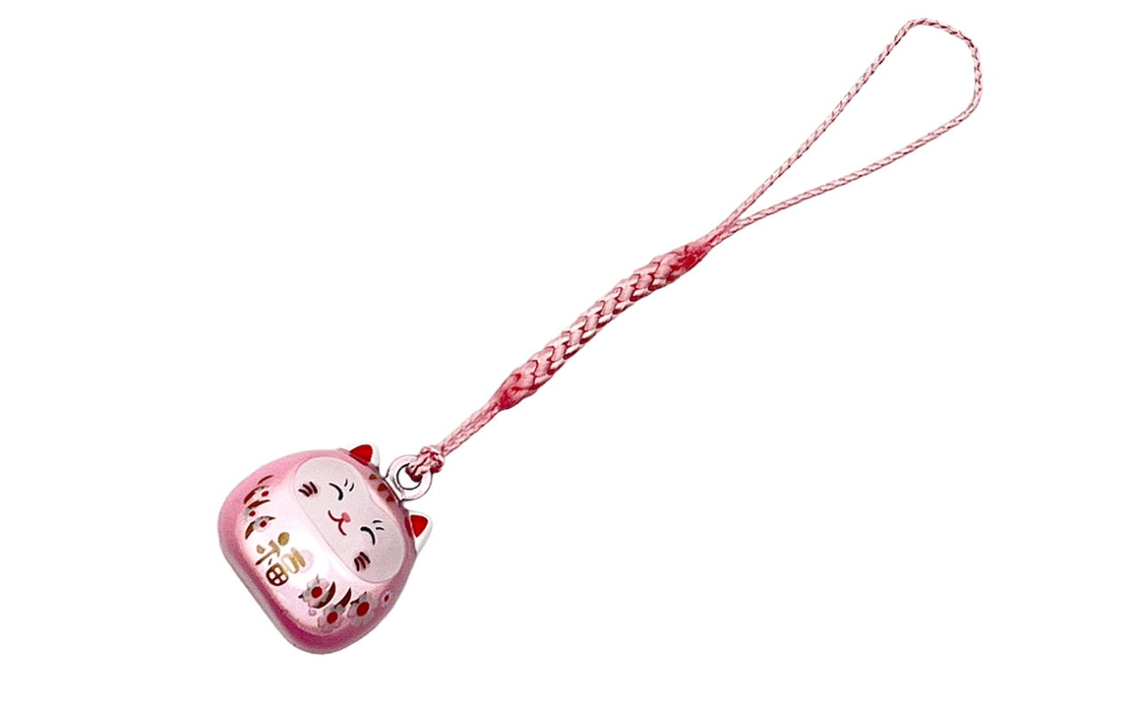 ちりーんと音の出る猫だるま根付（桃）