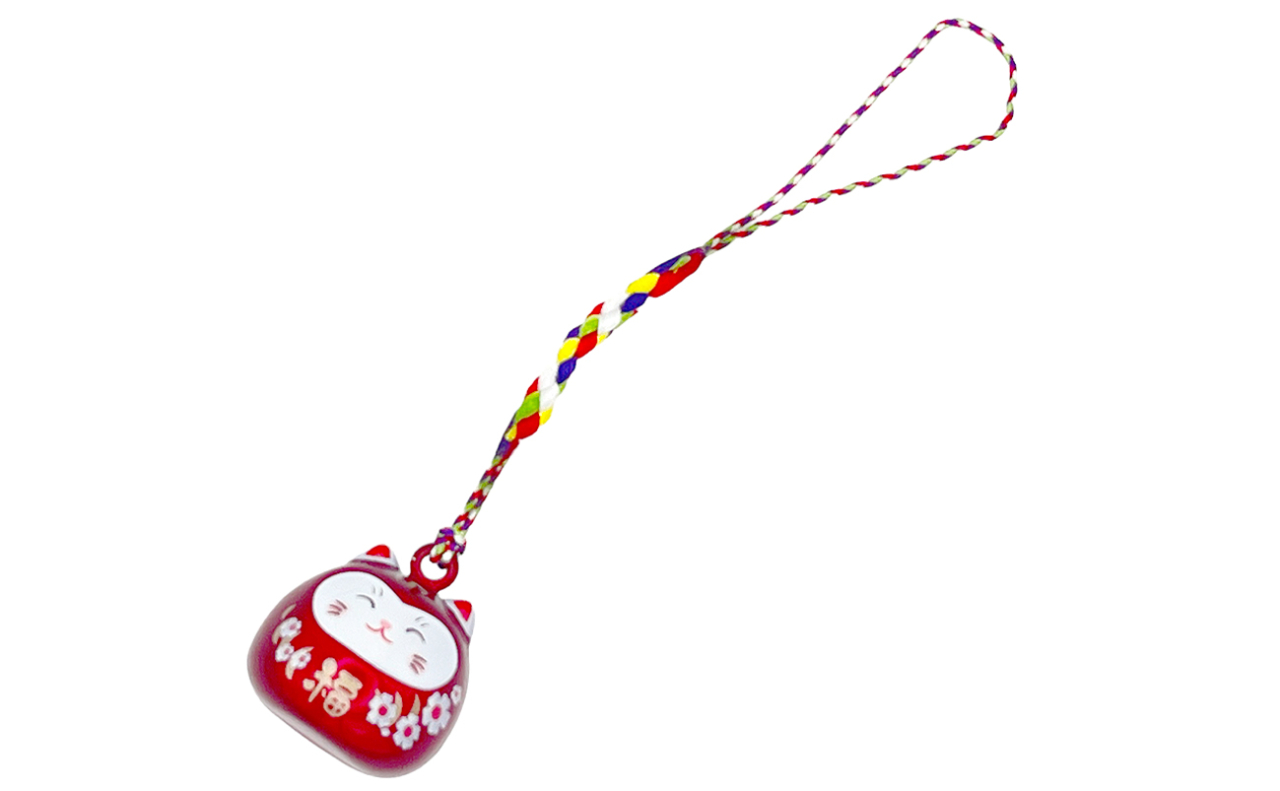 ちりーんと音の出る猫だるま根付（赤）