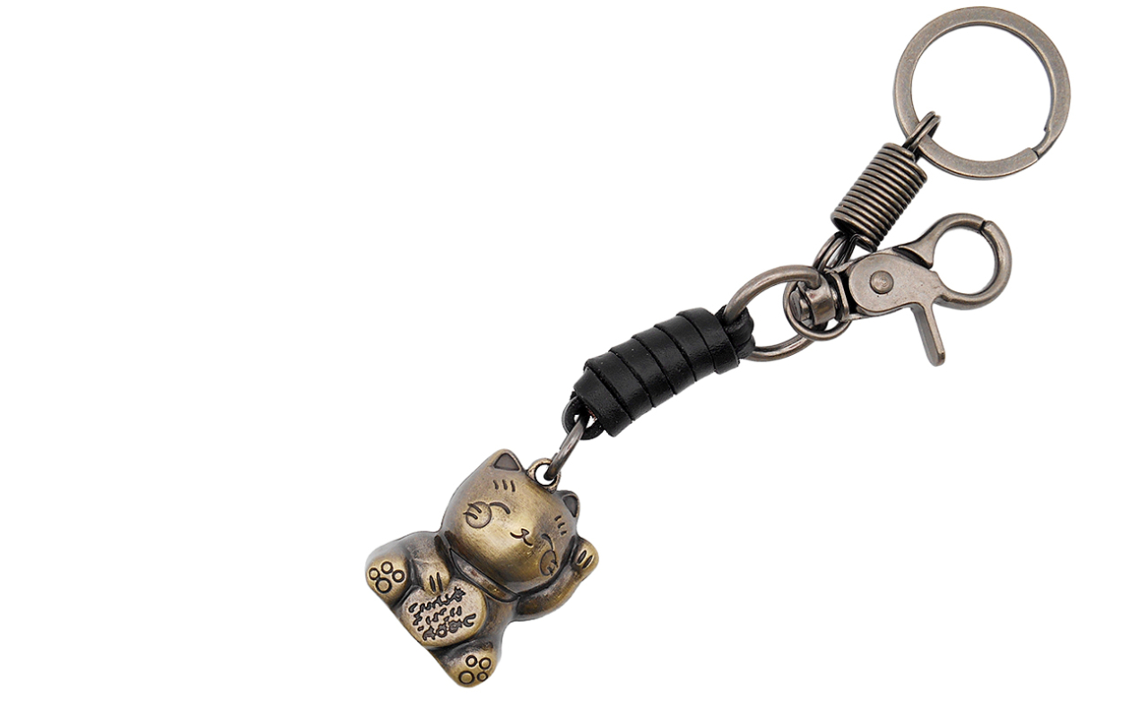 いぶし招き猫キーホルダー（金）