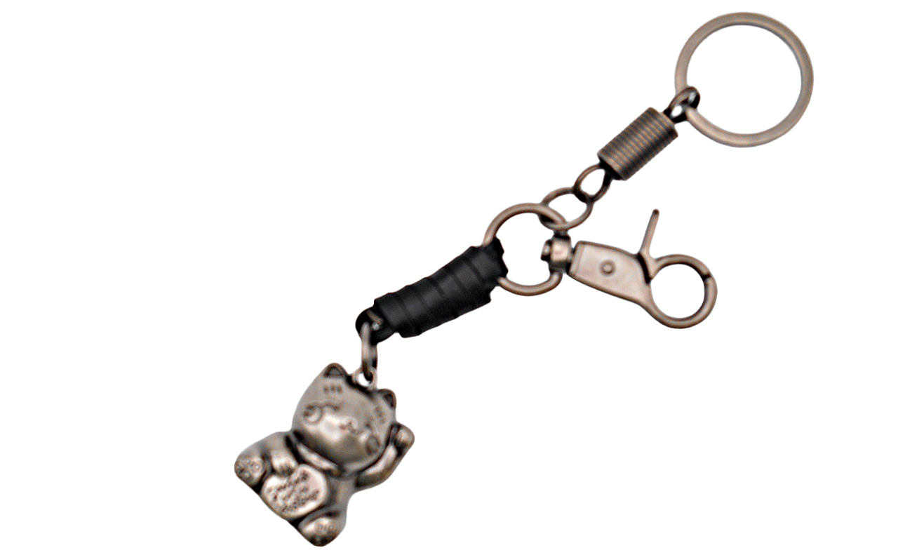 いぶし招き猫キーホルダー（銀）