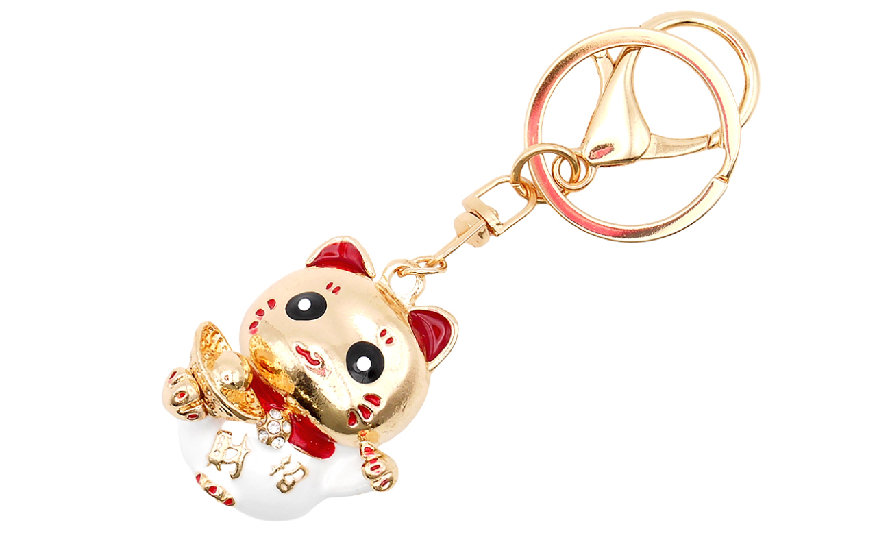 キラキラ招き猫キーホルダー（メタル）