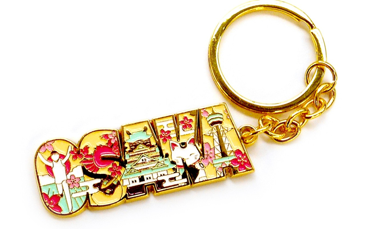 長角・文字メタルキーホルダー（文字大阪名物）