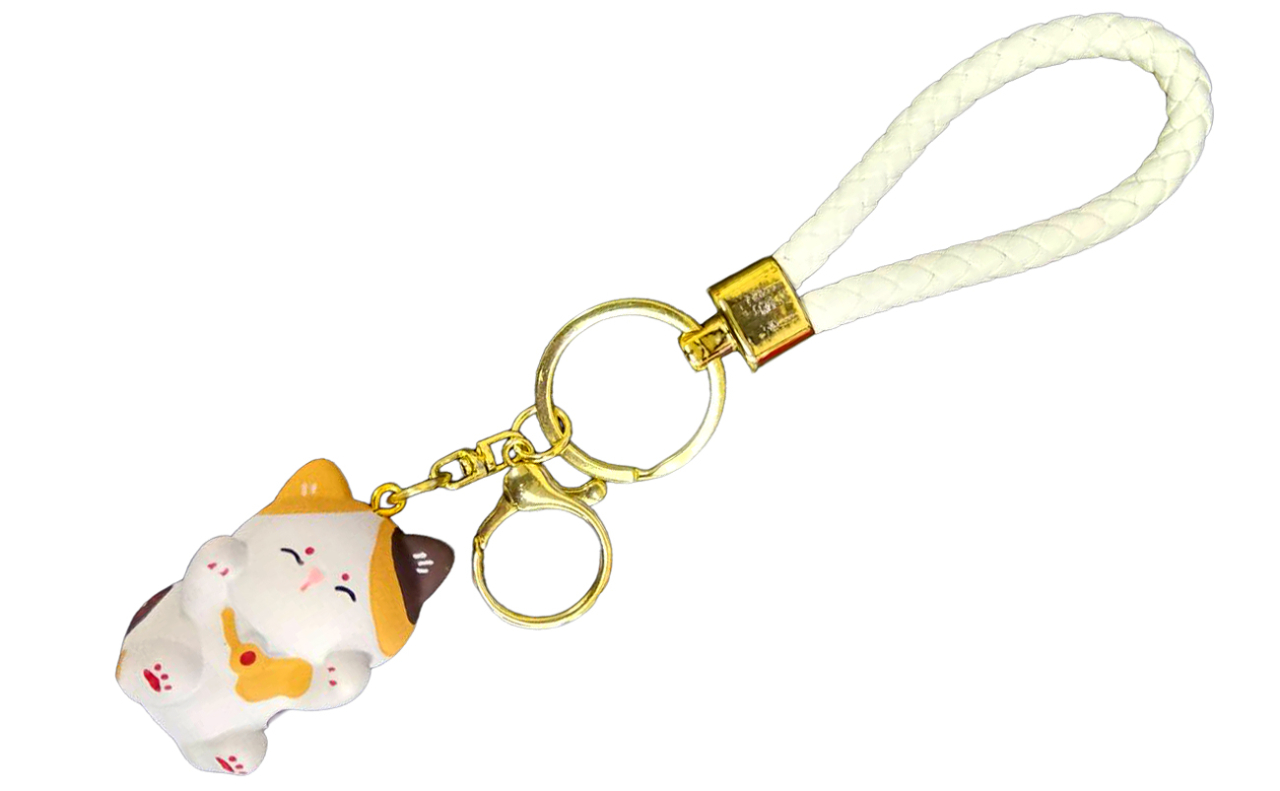 招き猫・柴犬立体キーホルダー（招き猫にっこり）