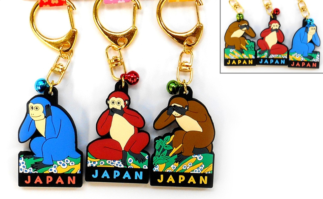 3Pラバーキーホルダー（三猿 青・赤・茶）